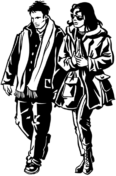 Man and woman wearing winter clothes vinyl sticker. Customize on line. People 069-0428
